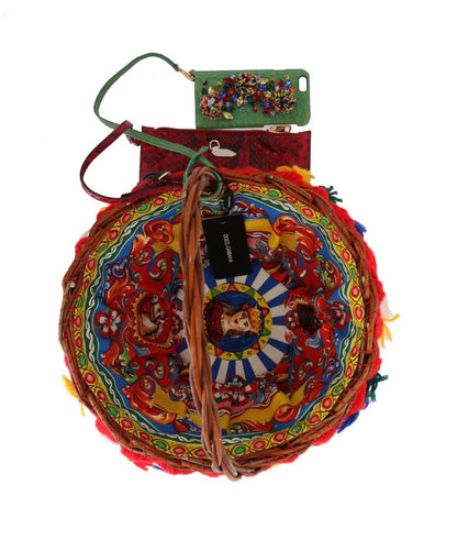 حقيبة دولتشي آند غابانا متعددة الألوان من القش والكريستال بوم بوم