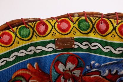 حقيبة دولتشي آند غابانا متعددة الألوان من القش والكريستال بوم بوم