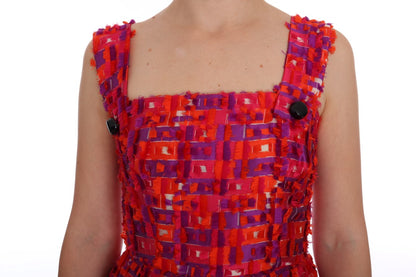 فستان دولتشي آند غابانا وردي منقوش بقصة A فوق الركبة