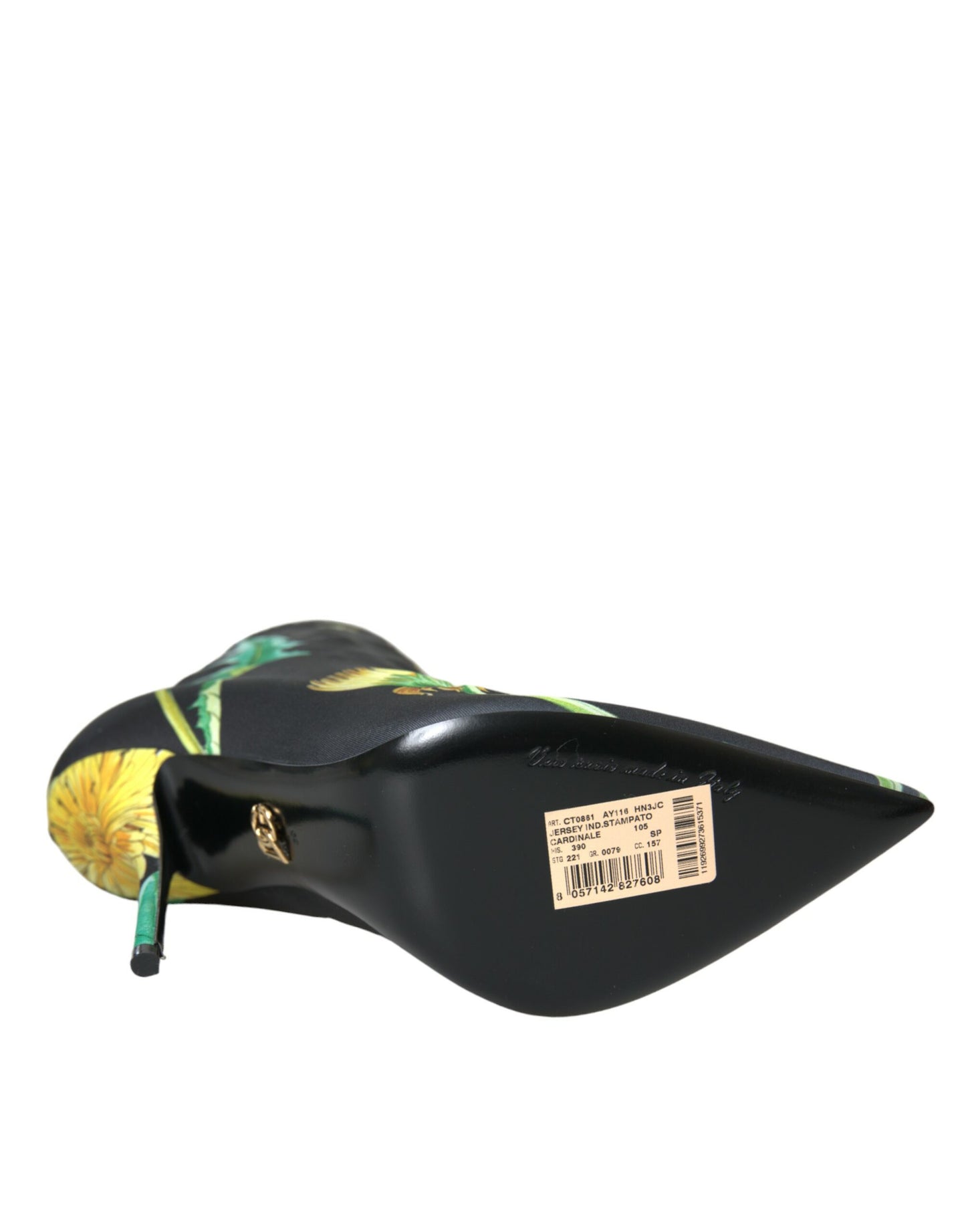 حذاء دولتشي آند غابانا أسود من قماش الجيرسي المرن المزهر بطول الكاحل