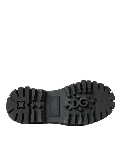 حذاء ديربي من الجلد الأسود من دولتشي آند غابانا مزين بنقشة زهور