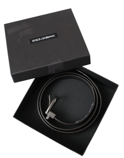 حزام دولتشي آند غابانا للرجال من الجلد المثقب باللون البني الداكن مع مشبك معدني