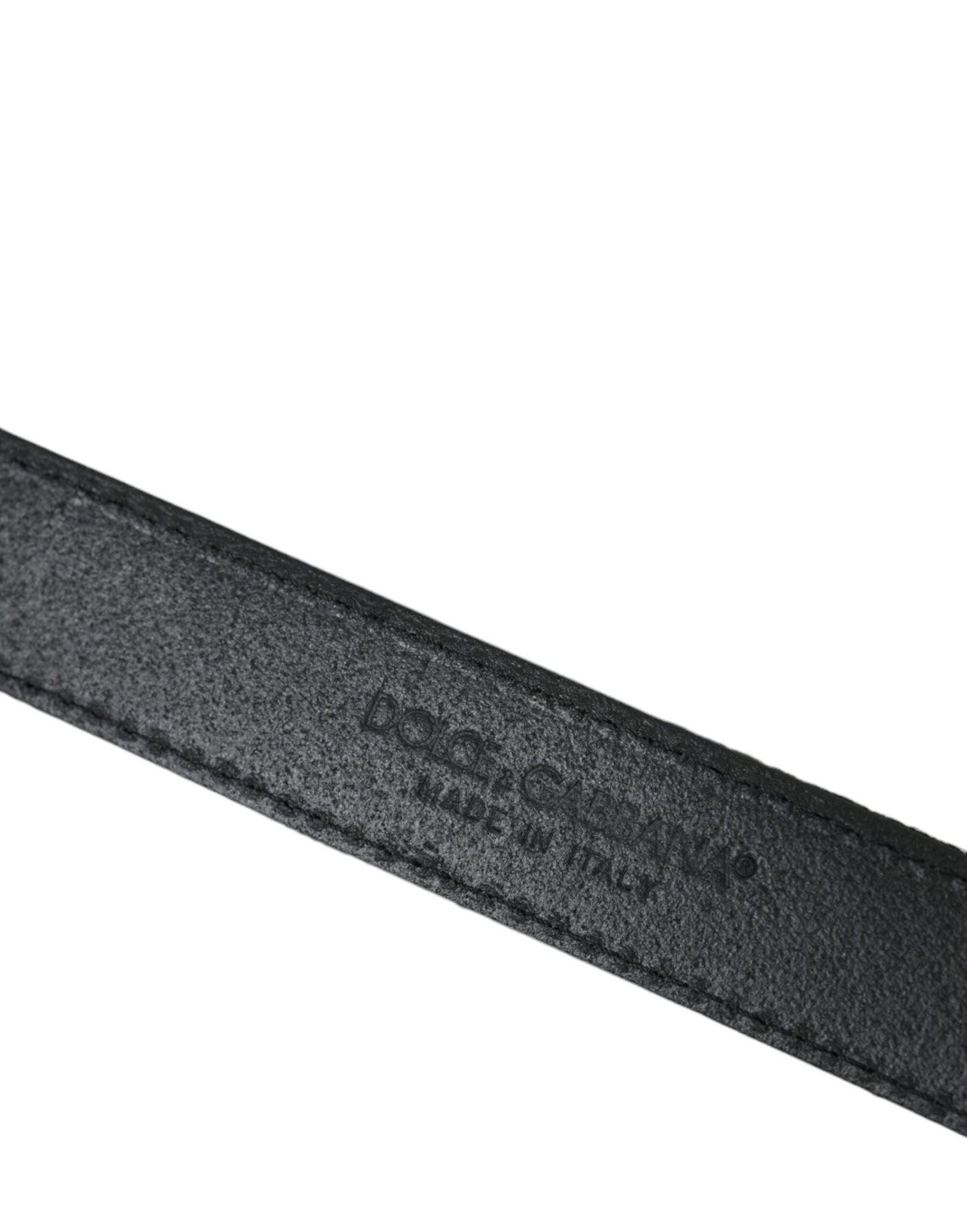 حزام دولتشي آند غابانا الأسود المخطط بنقشة الجاكار مع مشبك معدني فضي