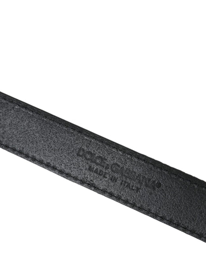 حزام دولتشي آند غابانا الأسود المخطط بنقشة الجاكار مع مشبك معدني فضي