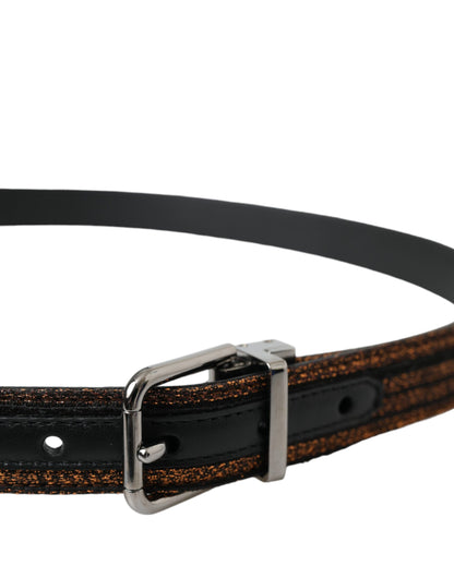 حزام دولتشي آند غابانا الذهبي المخطط بنقشة الجاكار مع مشبك معدني فضي