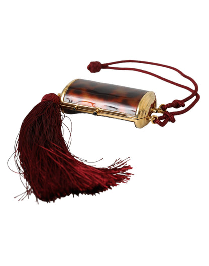 حقيبة دولتشي آند غابانا الصغيرة ذات المرآة البنية المزينة بنقشة جلد النمر مع شرابة لحمل المكياج