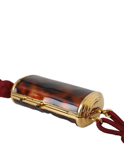 حقيبة دولتشي آند غابانا الصغيرة ذات المرآة البنية المزينة بنقشة جلد النمر مع شرابة لحمل المكياج