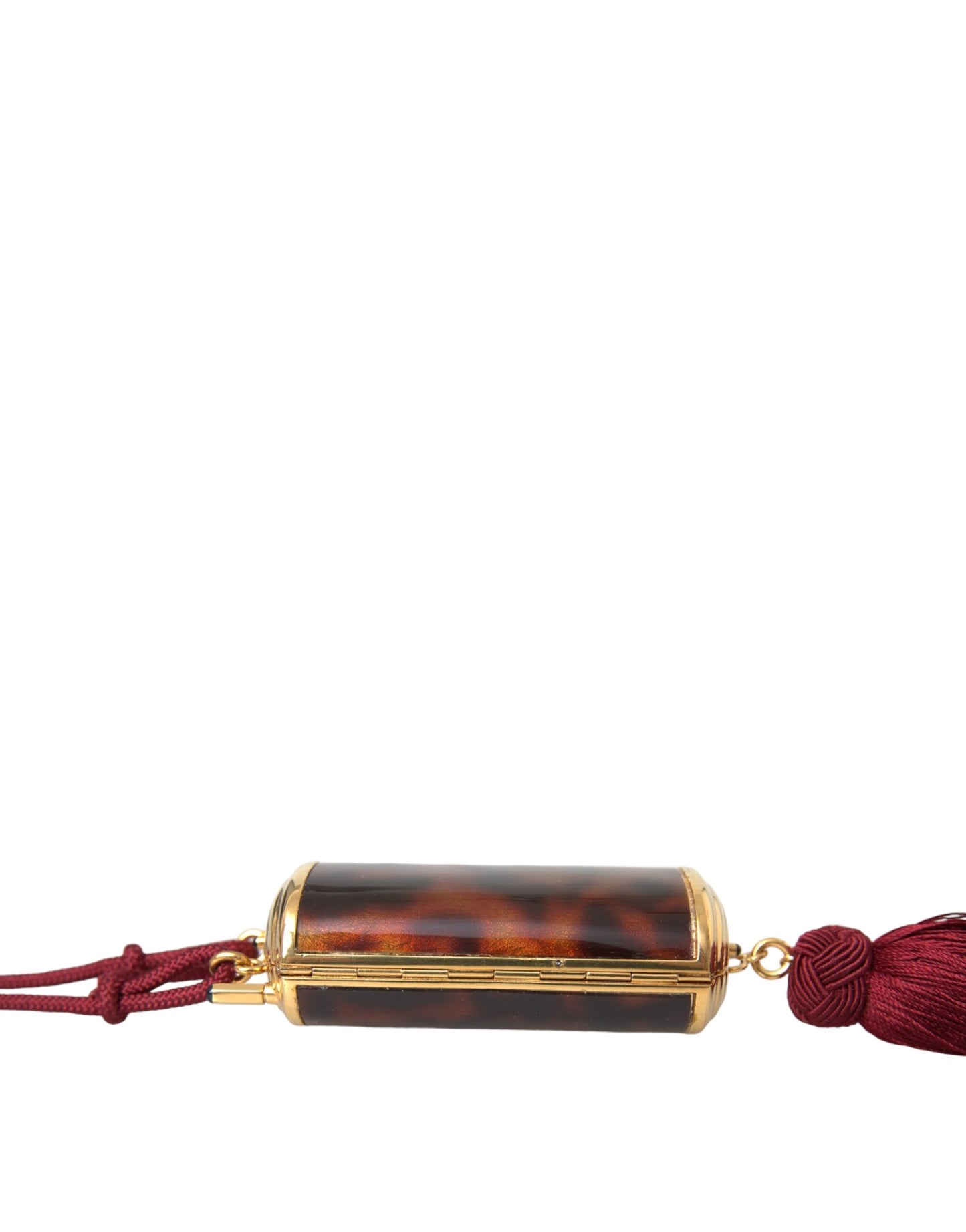 حقيبة دولتشي آند غابانا الصغيرة ذات المرآة البنية المزينة بنقشة جلد النمر مع شرابة لحمل المكياج