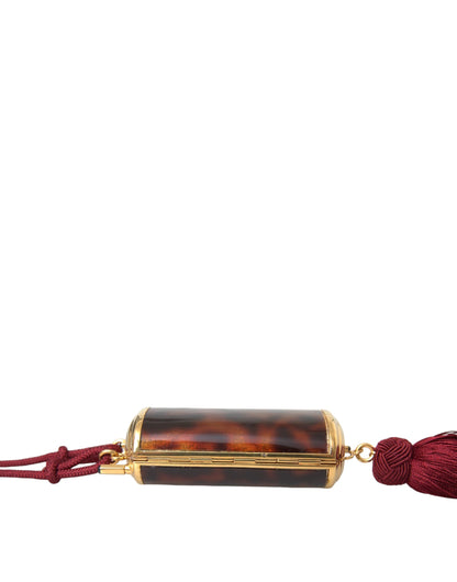 حقيبة دولتشي آند غابانا الصغيرة ذات المرآة البنية المزينة بنقشة جلد النمر مع شرابة لحمل المكياج