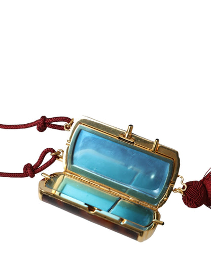 حقيبة دولتشي آند غابانا الصغيرة ذات المرآة البنية المزينة بنقشة جلد النمر مع شرابة لحمل المكياج