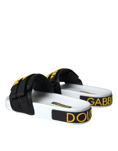 أحذية دولتشي آند غابانا بيضاء وسوداء بشعار ملابس الشاطئ، أحذية مسطحة، صنادل