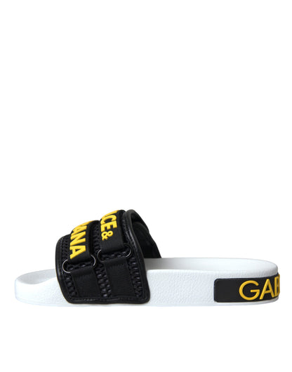 أحذية دولتشي آند غابانا بيضاء وسوداء بشعار ملابس الشاطئ، أحذية مسطحة، صنادل