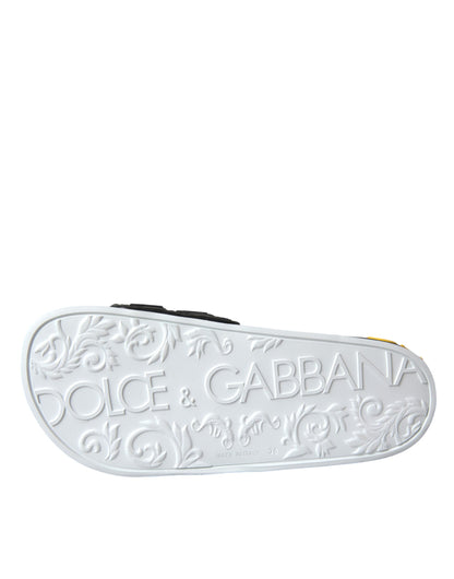 أحذية دولتشي آند غابانا بيضاء وسوداء بشعار ملابس الشاطئ، أحذية مسطحة، صنادل