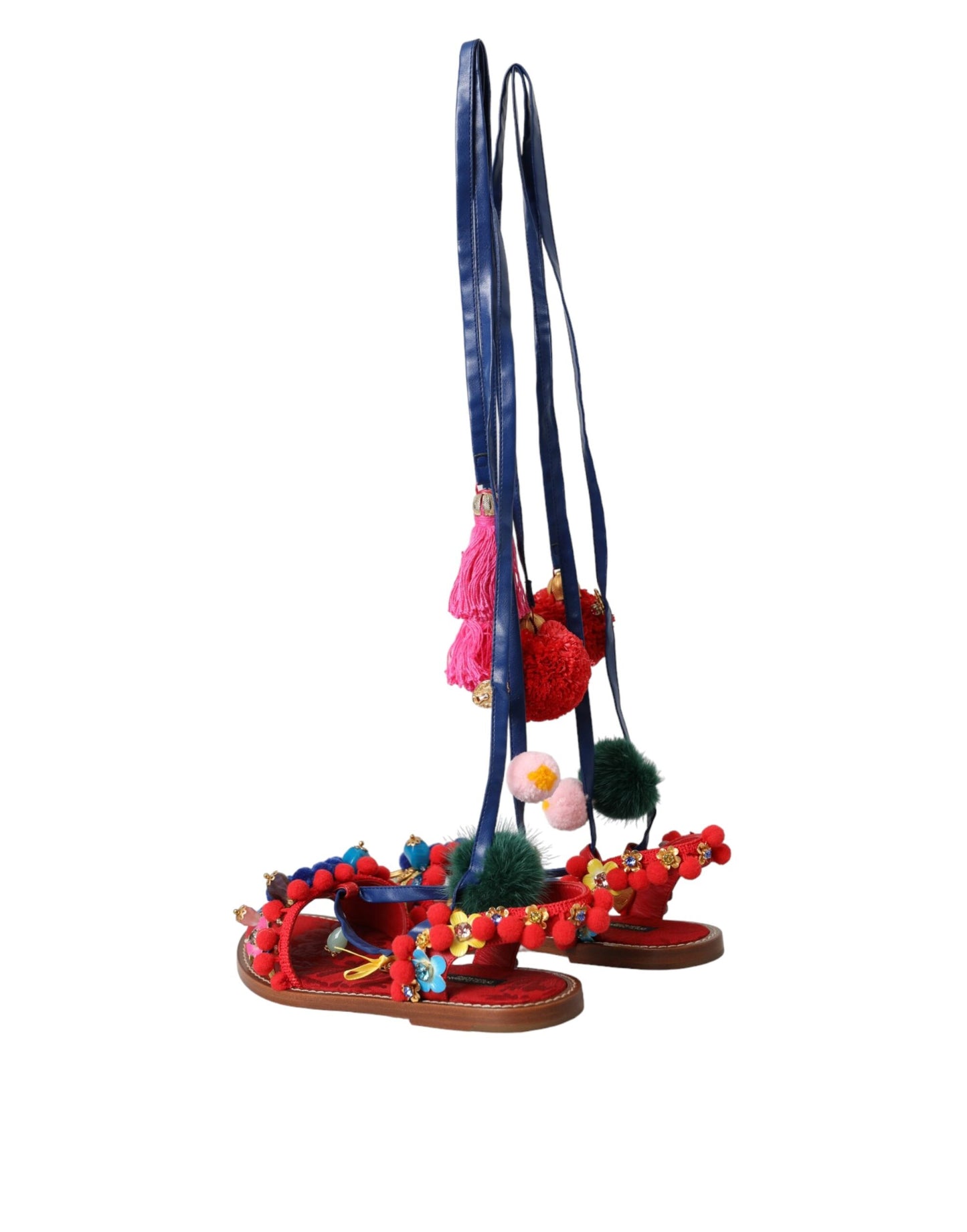 صندل دولتشي آند غابانا متعدد الألوان مع فرو بوم بوم