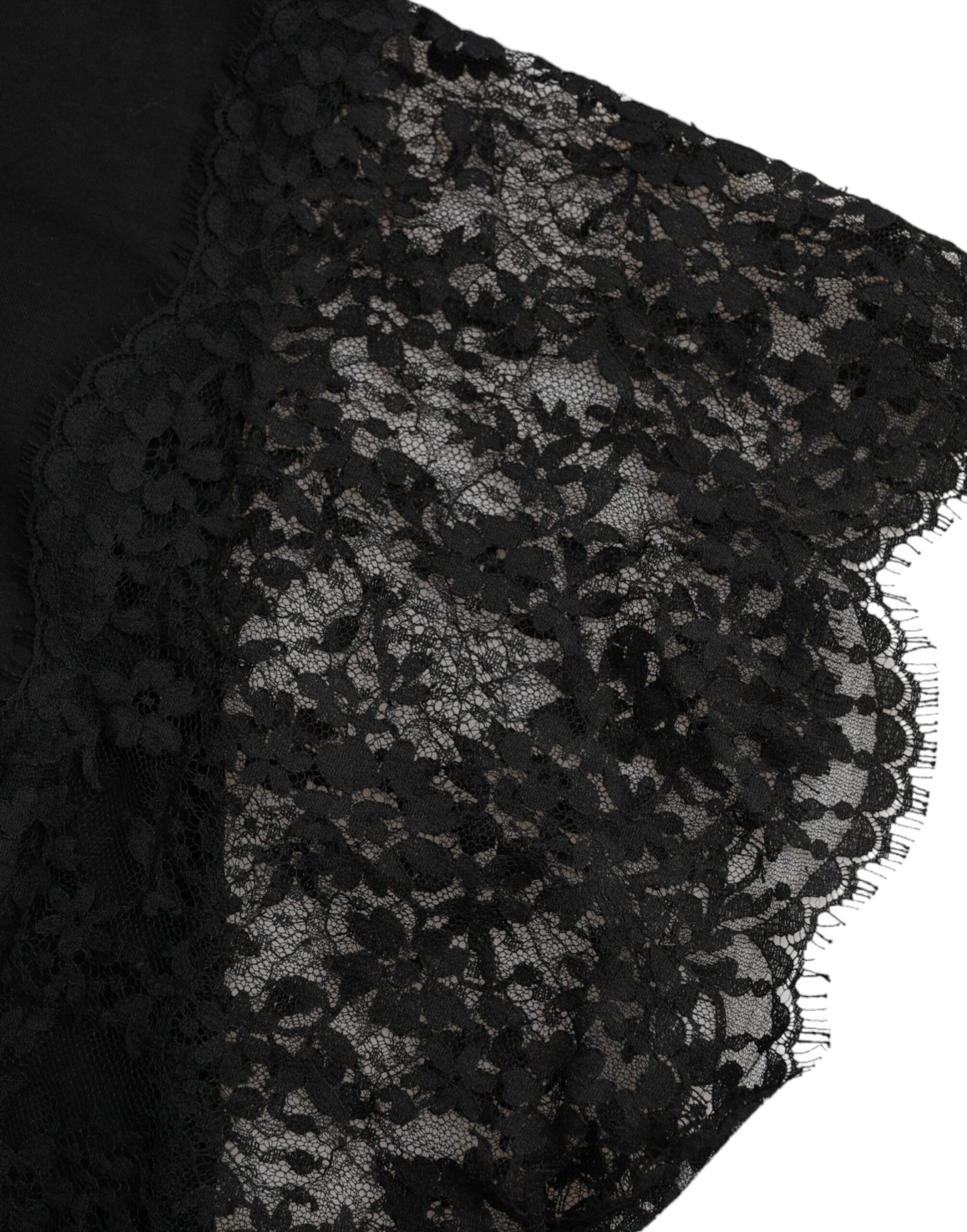 تي شيرت دولتشي آند غابانا أسود من القطن والدانتيل بطبعة قلب مقدس