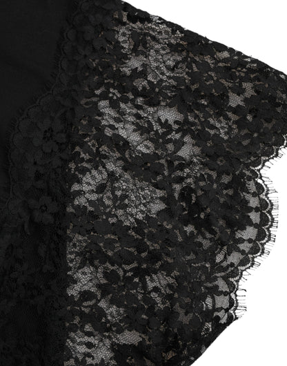 تي شيرت دولتشي آند غابانا أسود من القطن والدانتيل بطبعة قلب مقدس