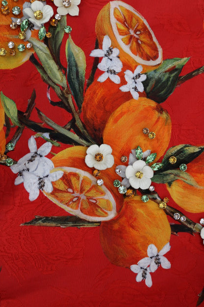 بلوزة دولتشي آند غابانا البرتقالية المطبوعة والمزينة بالكريستال