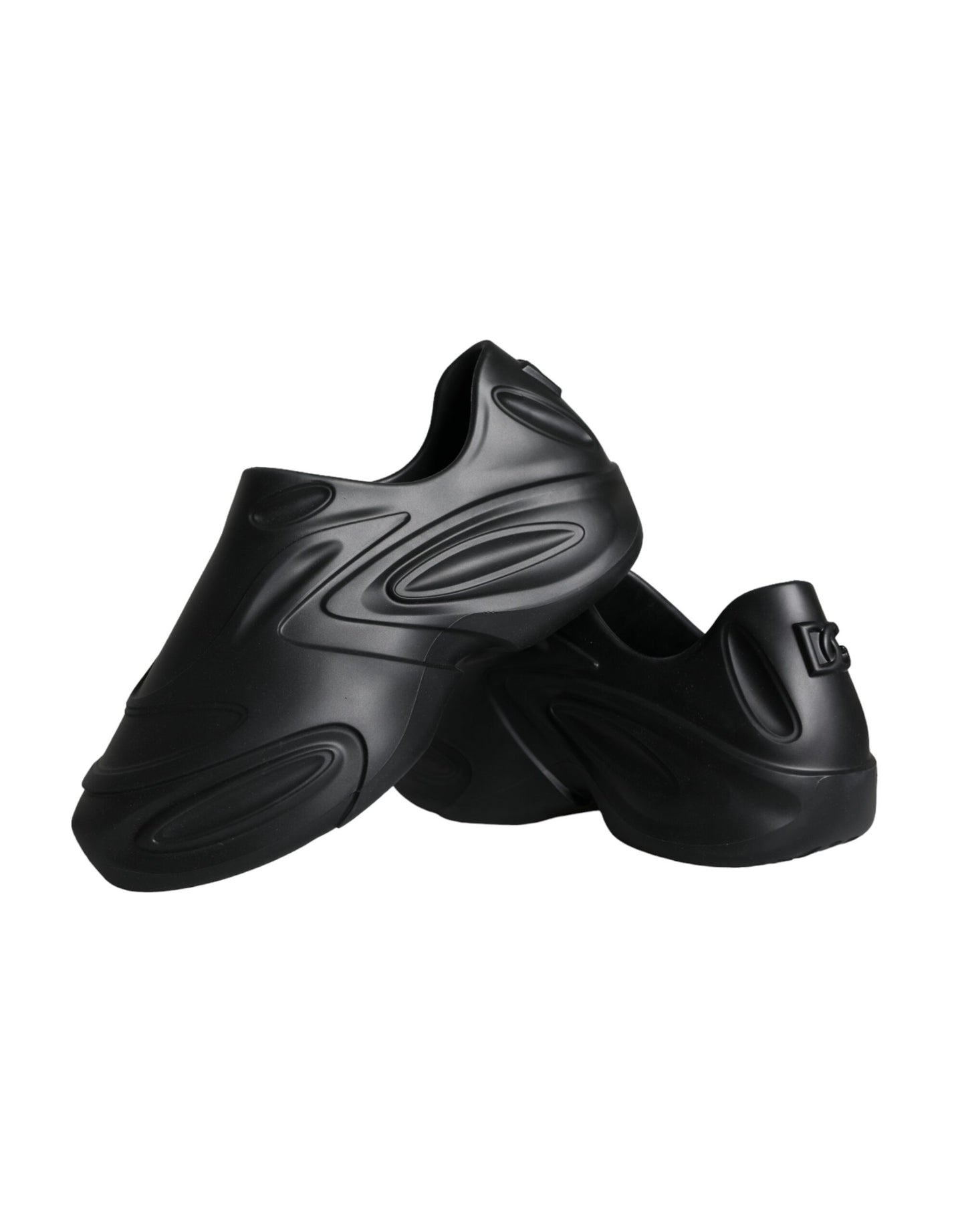 حذاء سنيكرز دولتشي آند غابانا أسود من المطاط المزخرف برقائق معدنية، منخفض الارتفاع