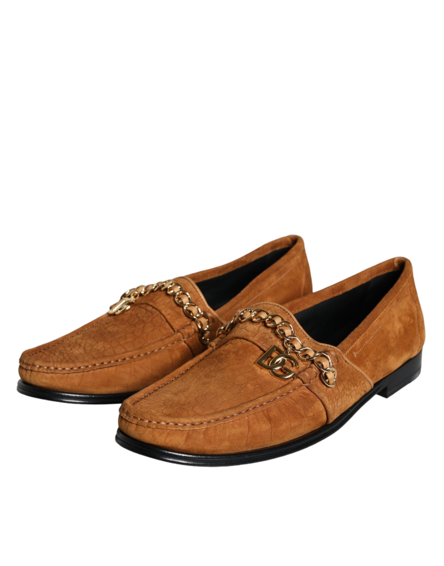 حذاء دولتشي آند غابانا بني مخملي من الجلد بشعار موكاسين سهل الارتداء