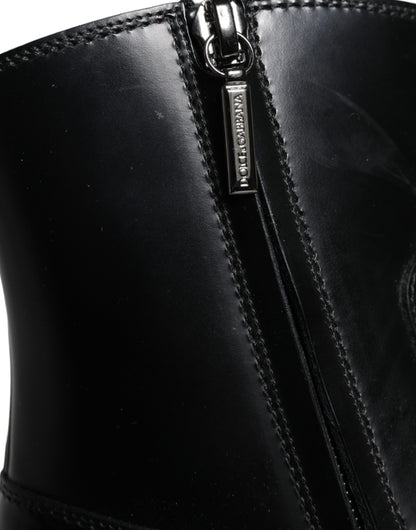 حذاء بوت قصير من الجلد الأسود من دولتشي آند غابانا