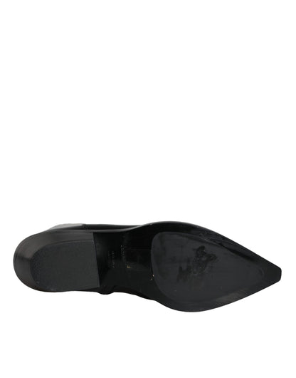 حذاء بوت قصير من الجلد الأسود من دولتشي آند غابانا