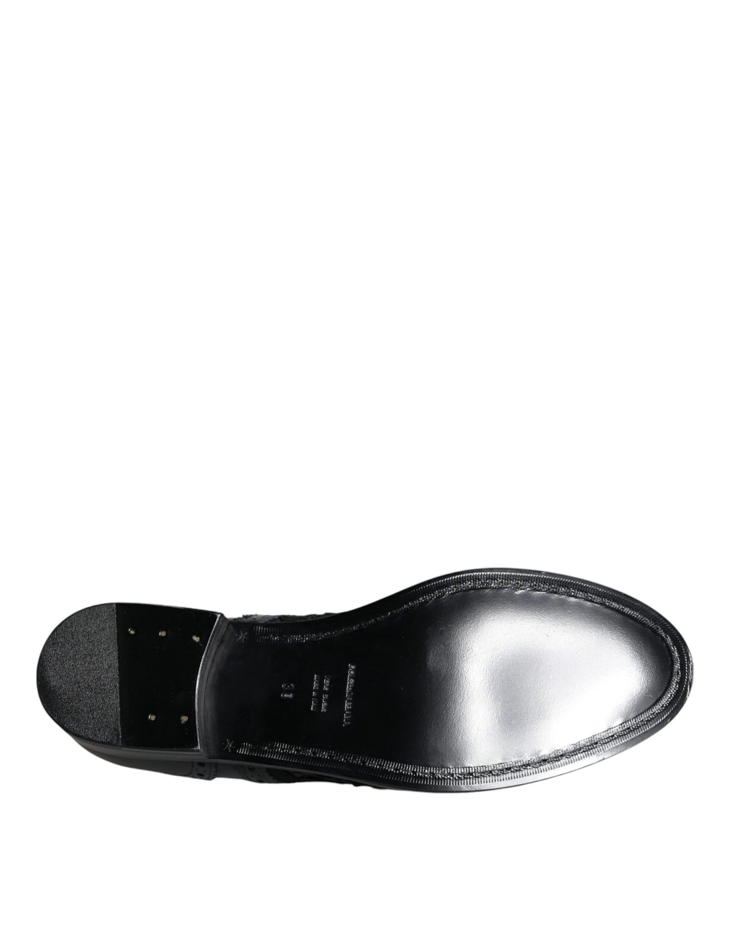 حذاء دولتشي آند غابانا الرسمي المصنوع من الجلد الأسود والمزين بالدانتيل