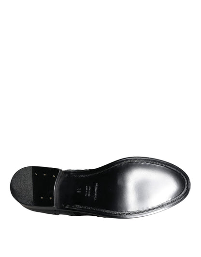 حذاء دولتشي آند غابانا الرسمي المصنوع من الجلد الأسود والمزين بالدانتيل