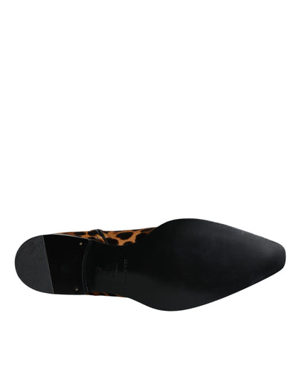 حذاء بوت قصير من فرو العجل بنقشة جلد النمر بني من دولتشي آند غابانا