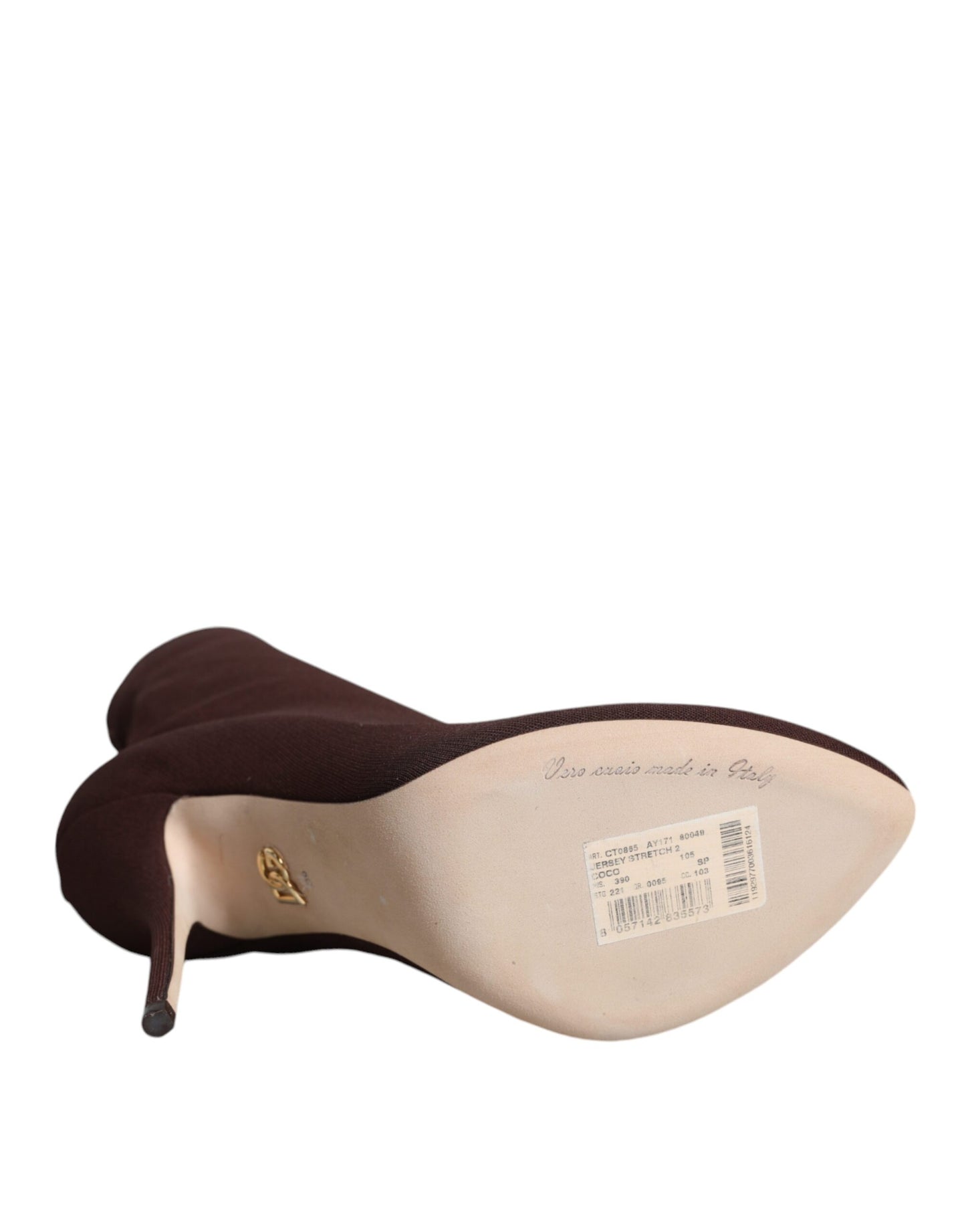 حذاء دولتشي آند غابانا بني بكعب ستيليتو وجوارب وحذاء بكعب عالٍ