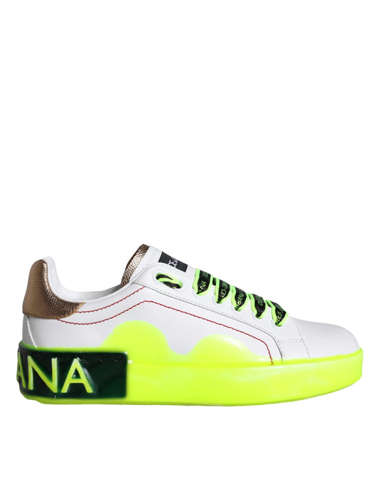 حذاء سنيكرز بورتوفينو منخفض الرقبة من دولتشي آند غابانا، جلد أبيض