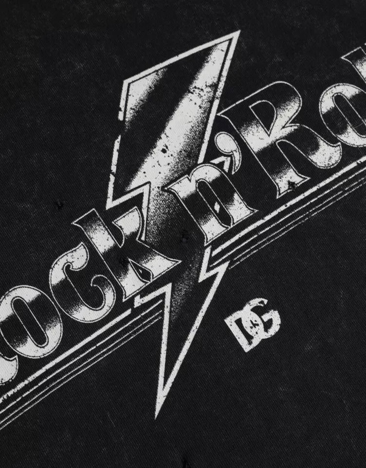 تي شيرت دولتشي آند غابانا أسود من القطن بطبعة جرافيكية ورقبة دائرية