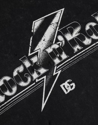 تي شيرت دولتشي آند غابانا أسود من القطن بطبعة جرافيكية ورقبة دائرية