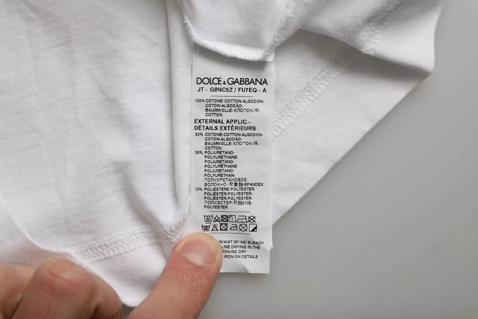 تي شيرت رجالي كاجوال من القطن الأبيض من دولتشي آند غابانا بتطريز DG