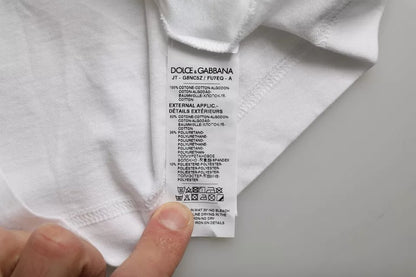 تي شيرت رجالي كاجوال من القطن الأبيض من دولتشي آند غابانا بتطريز DG