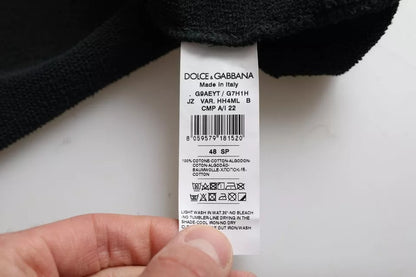 تي شيرت دولتشي آند غابانا أسود من القطن بغطاء رأس وأكمام قصيرة