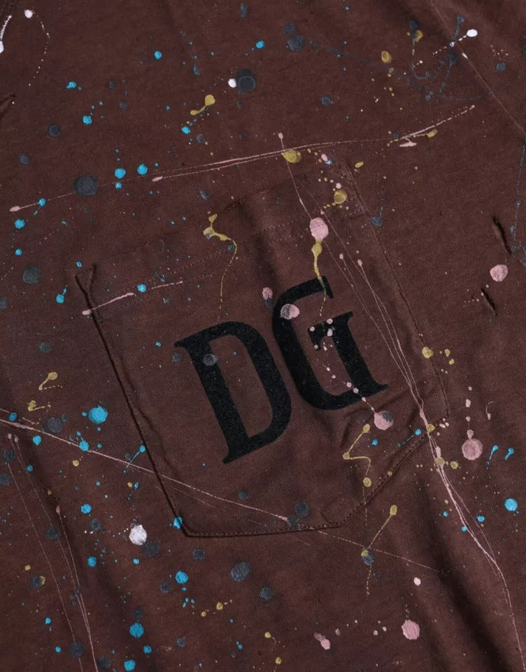 تي شيرت دولتشي آند غابانا بني اللون من القطن برقبة دائرية