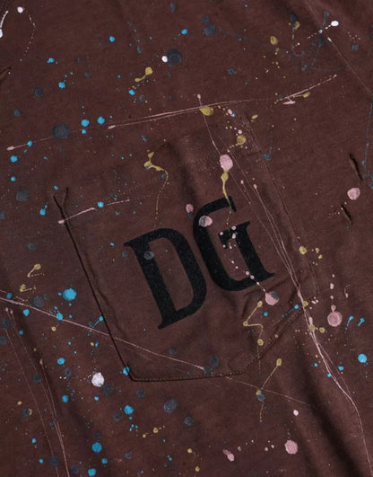 تي شيرت دولتشي آند غابانا بني اللون من القطن برقبة دائرية