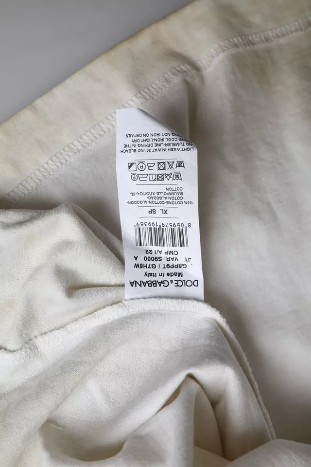 تي شيرت دولتشي آند غابانا أوف وايت بشعار قطني بياقة دائرية