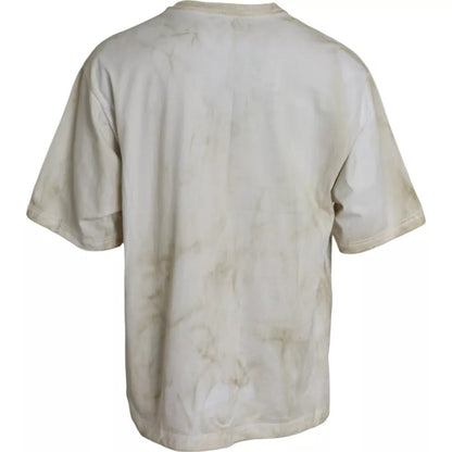 تي شيرت دولتشي آند غابانا أوف وايت بشعار قطني بياقة دائرية