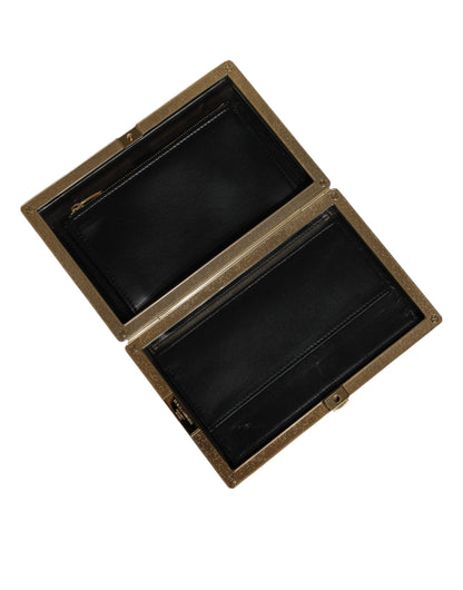 حقيبة دولتشي آند غابانا كلاتش من الجلد الأبيض بإطار ذهبي للحفلات المسائية