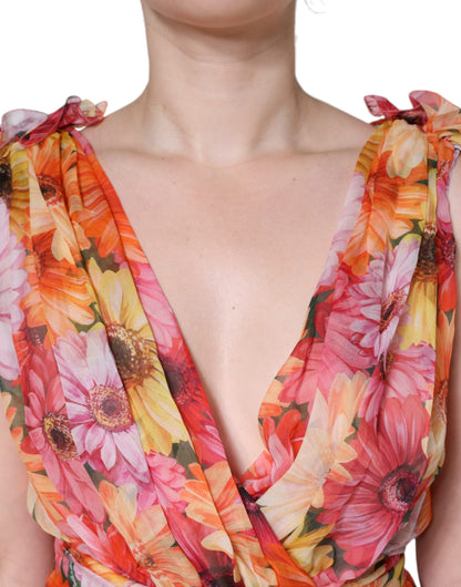 فستان دولتشي آند غابانا متعدد الألوان بدون أكمام وفتحة رقبة على شكل حرف V