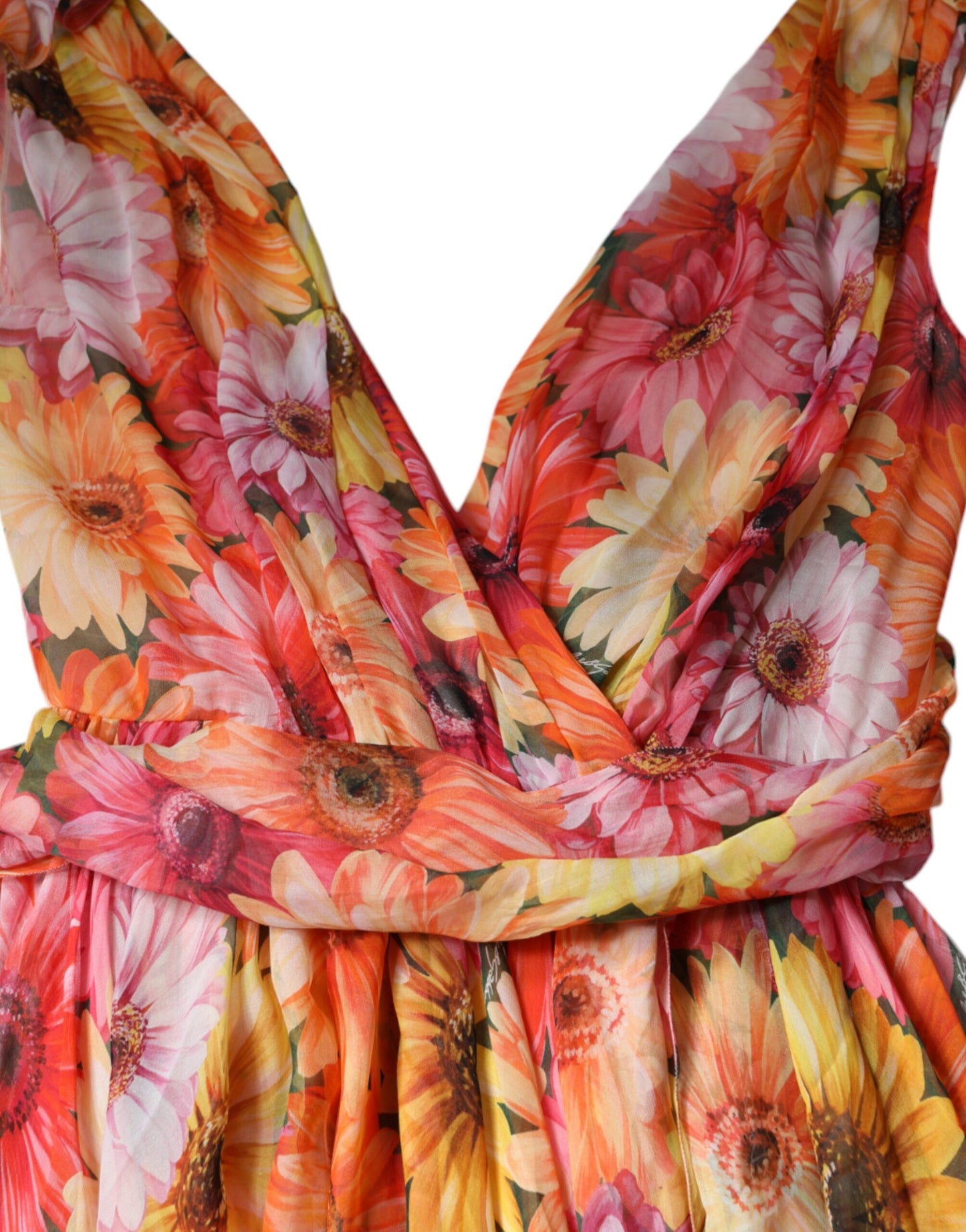 فستان دولتشي آند غابانا متعدد الألوان بدون أكمام وفتحة رقبة على شكل حرف V