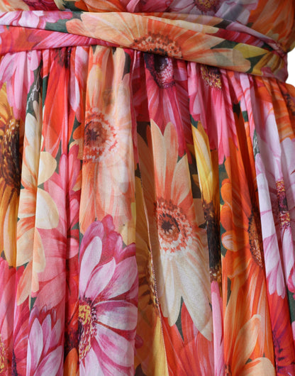 فستان دولتشي آند غابانا متعدد الألوان بدون أكمام وفتحة رقبة على شكل حرف V