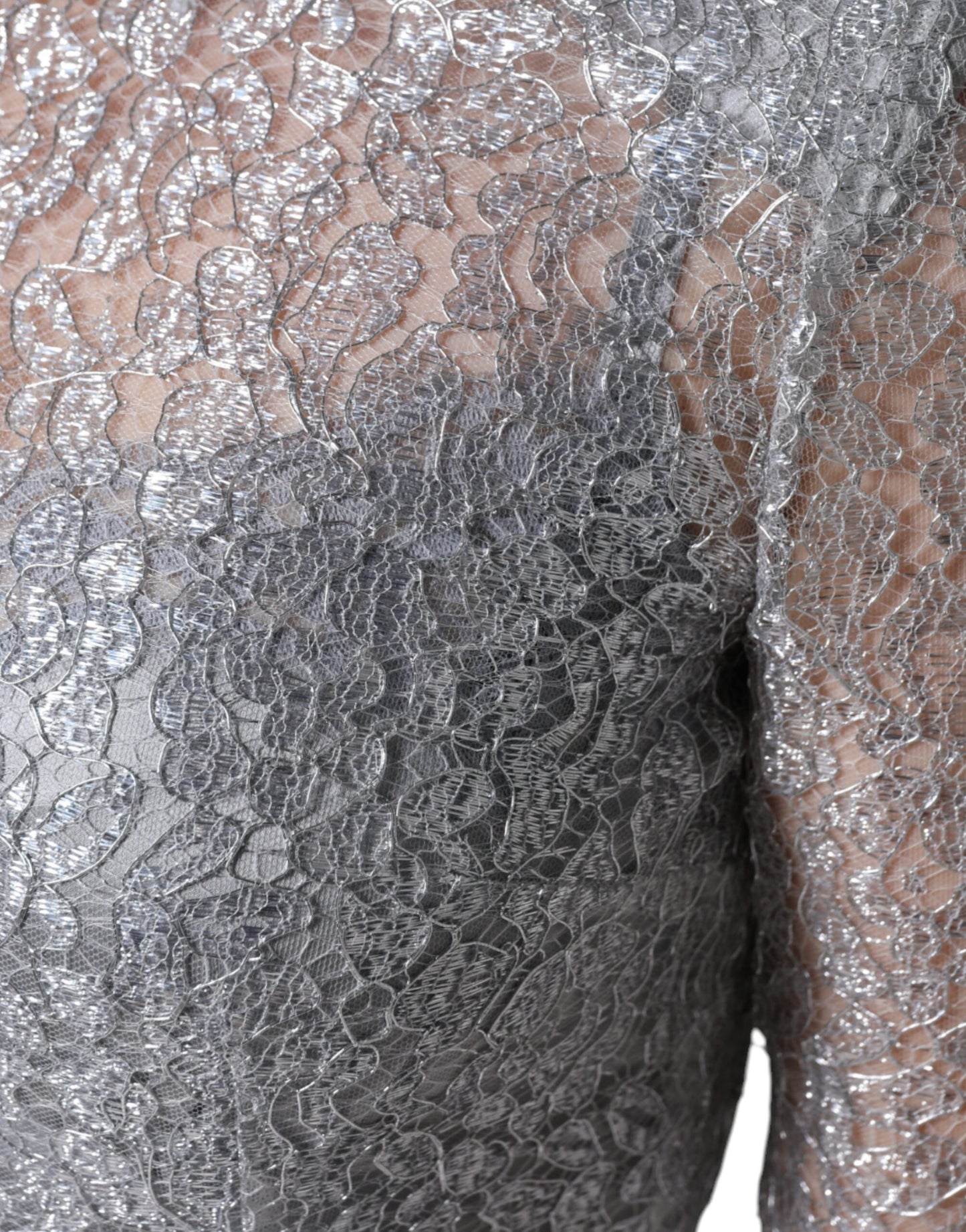 فستان دولتشي آند غابانا الفضي المزهر من الدانتيل