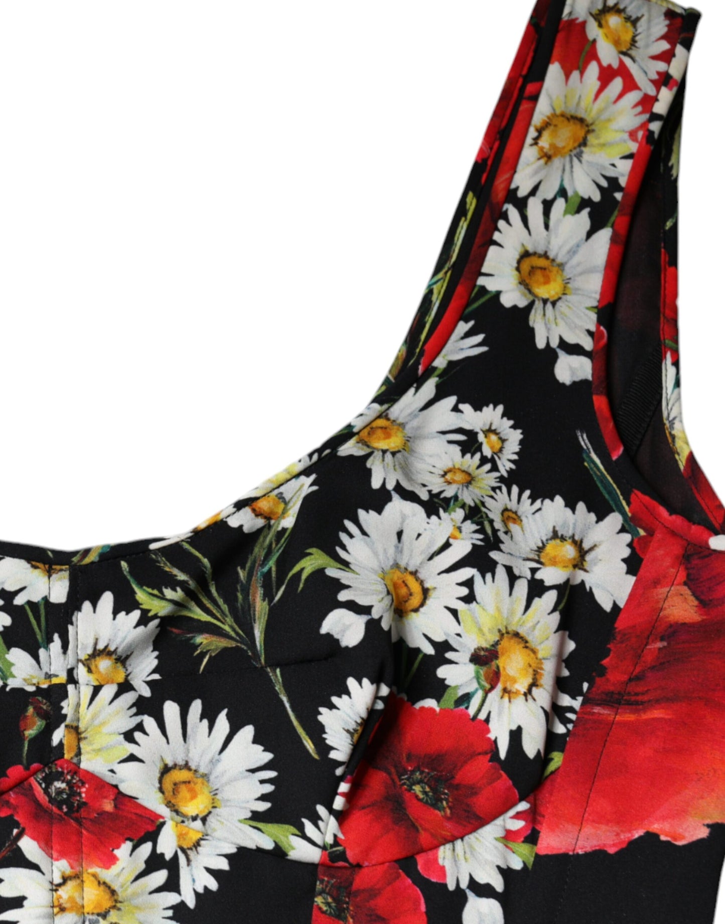 فستان دولتشي آند غابانا الأسود الحريري المزهر بدون أكمام طويل