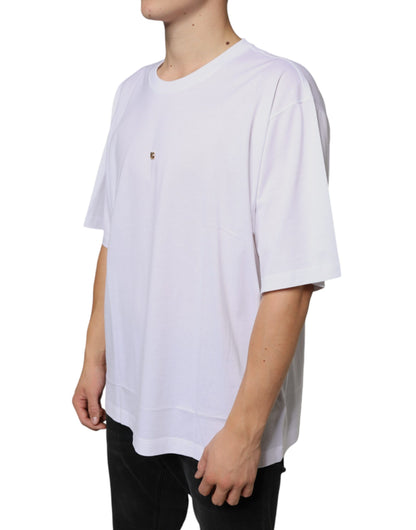 تي شيرت دولتشي آند غابانا أبيض معدني بشعار DG من القطن بأكمام قصيرة