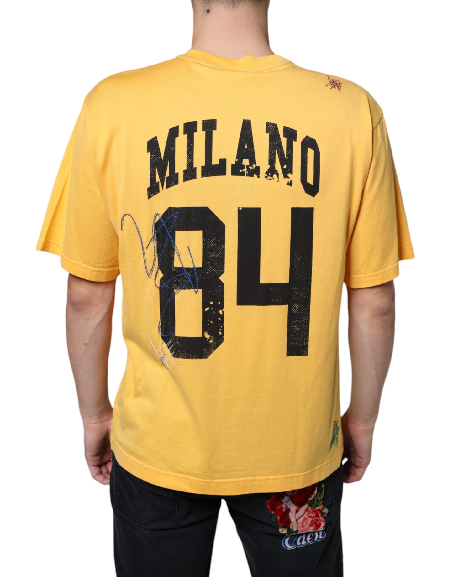 تي شيرت دولتشي آند غابانا الأصفر سيكريت غرادن المزهر من القطن بياقة دائرية