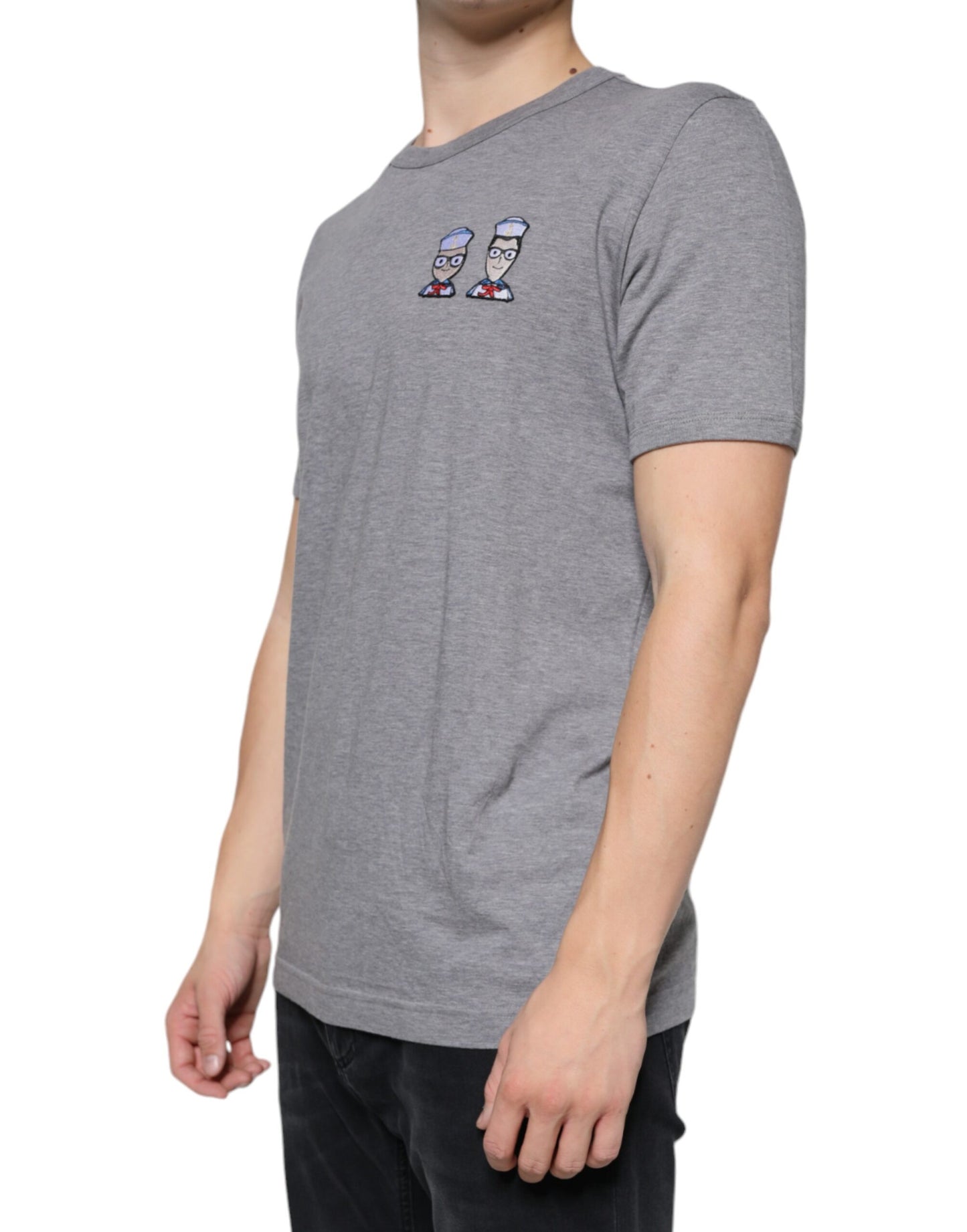 تي شيرت دولتشي آند غابانا رمادي قطني بأكمام قصيرة #DGFamily