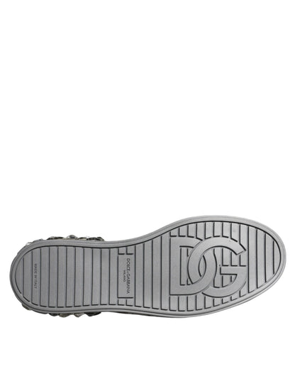 حذاء سنيكرز بورتوفينو من دولتشي آند غابانا بشعار كريستال أبيض فضي