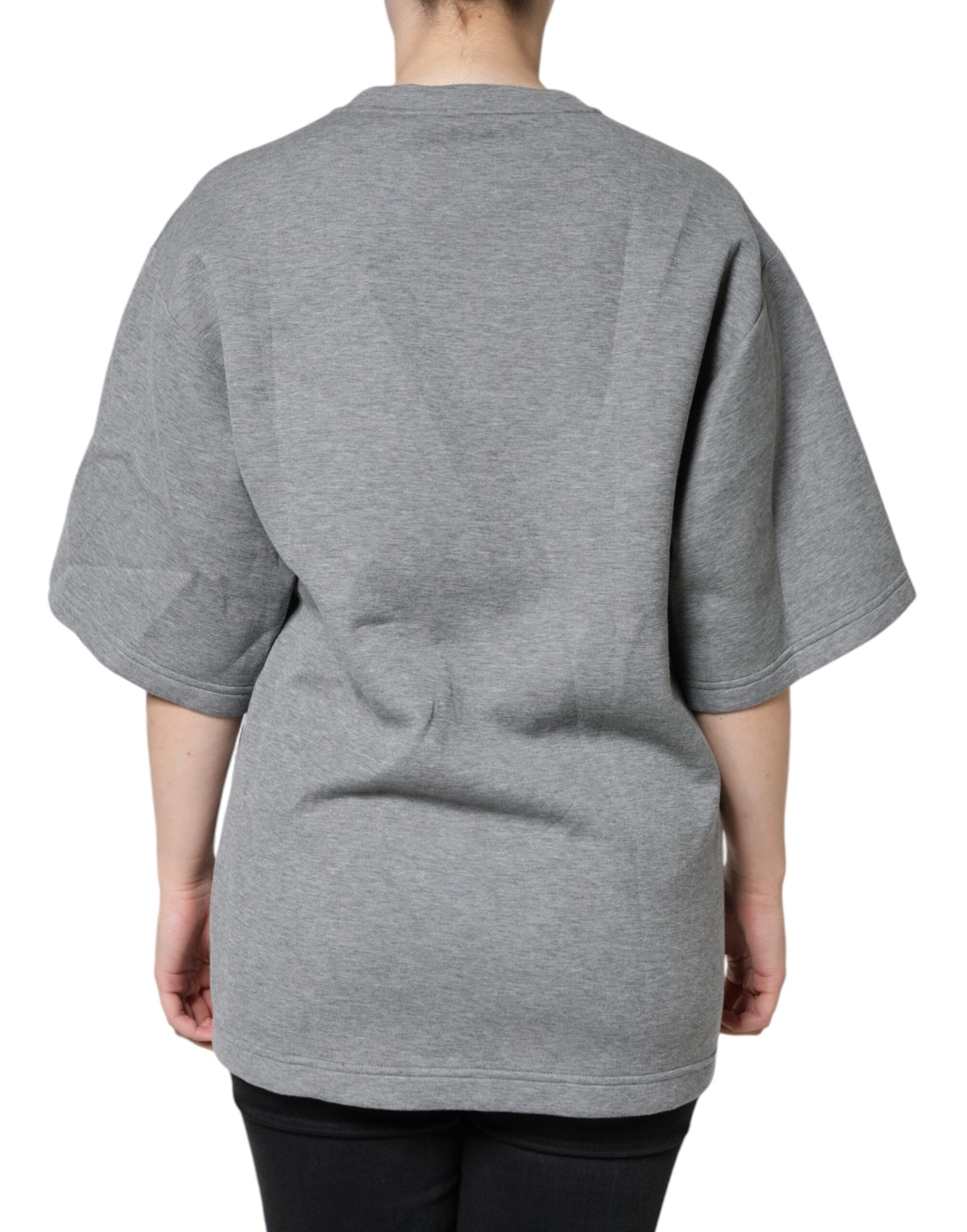 تي شيرت دولتشي آند غابانا رمادي من مزيج القطن المزخرف